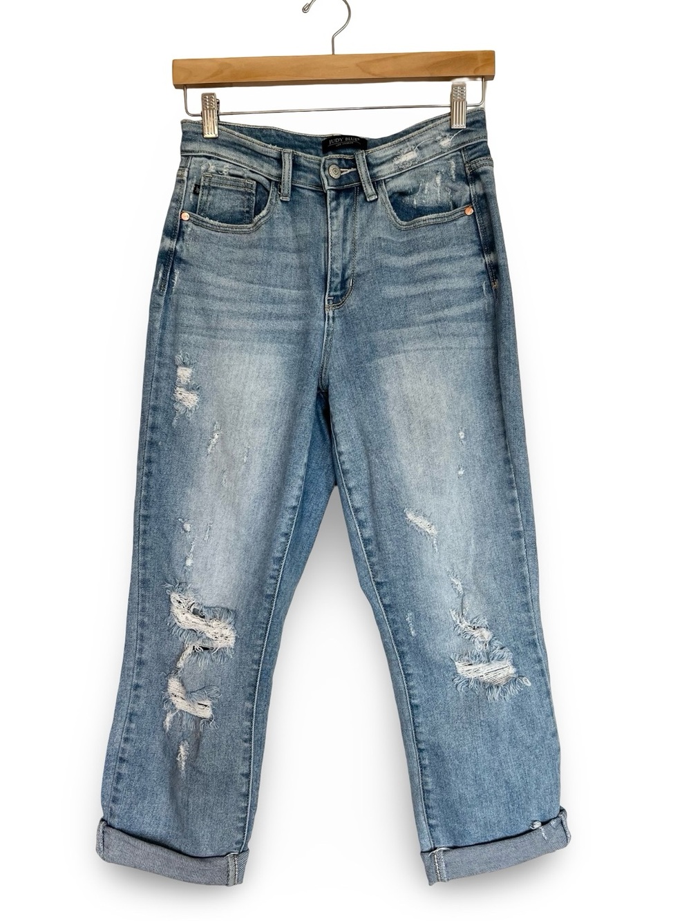 Judy Blue straight fit distressed jeans Size 26 Comfort Stretch Light wash denim